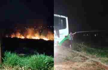 Catanduvas - Equipe da secretaria de viação e obras combate incêndio em vegetação no Jardim Alvorada
